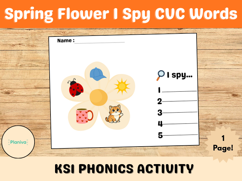Spring Flower I Spy CVC Words | Year 1 Phonics Worksheet