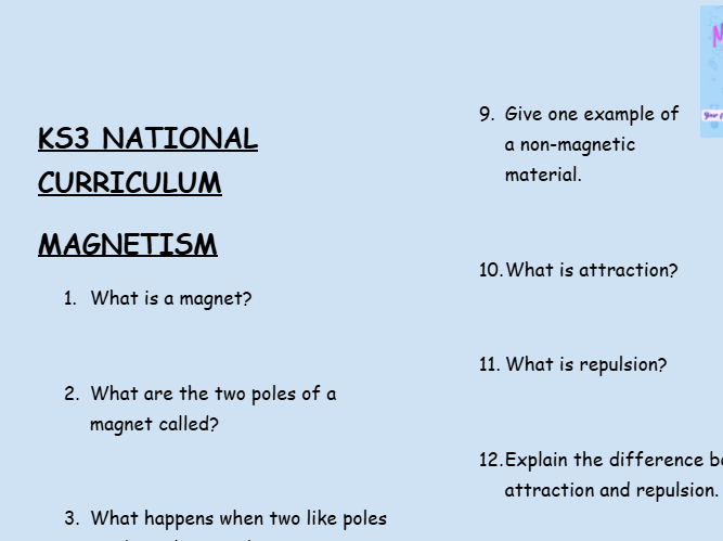 KS3 Magnetism Revision Worksheets | 30 Questions & Answers | PDF Download