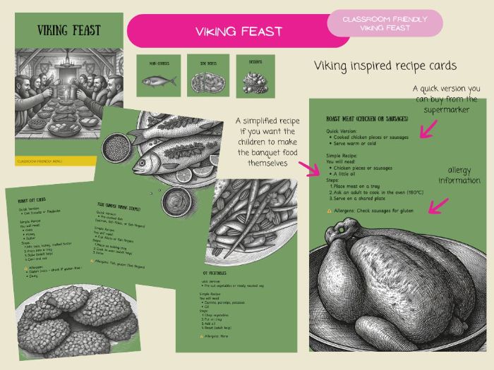 Viking feast children friendly recipe cards and decorations