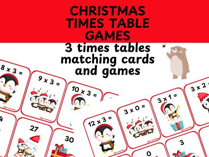 Three times table card games Christmas themed