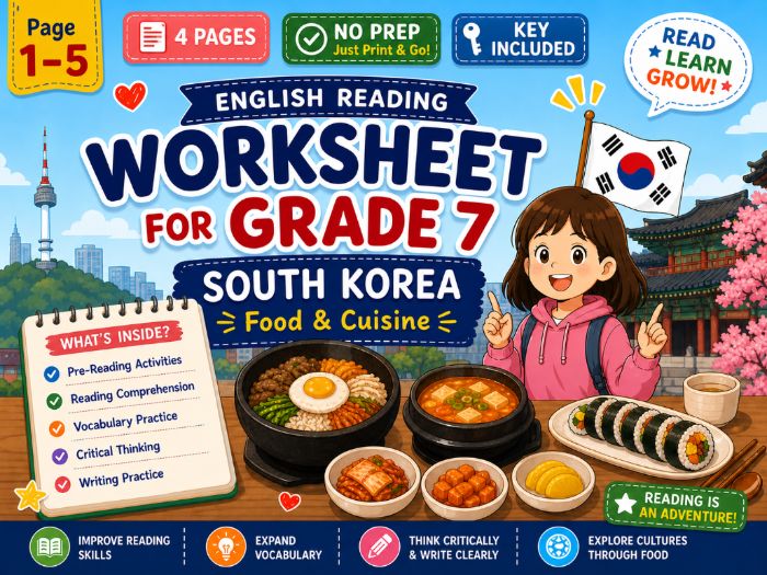 South Korea Reading Comprehension – Food & Cuisine | ESL EFL Worksheets| No Prep