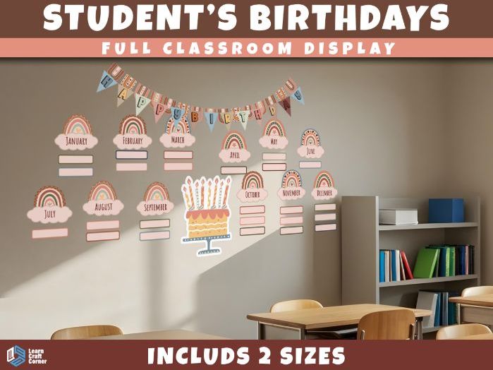Birthday Display | Earth Tone Classroom Decor | Editable Birthday Labels & Bunting
