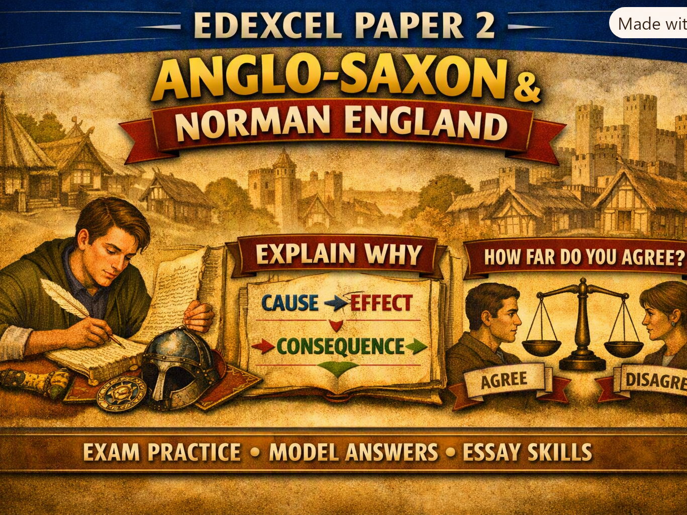 Edexcel GCSE History P2 Anglo-Saxon and Norman England: How to Tackle Every Question Bundle (Q1, Q2, Q3/4, 2025 format)