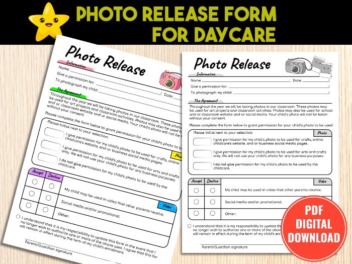 Photo & Video Release Form | Daycare, Childcare, Photo Permission Template