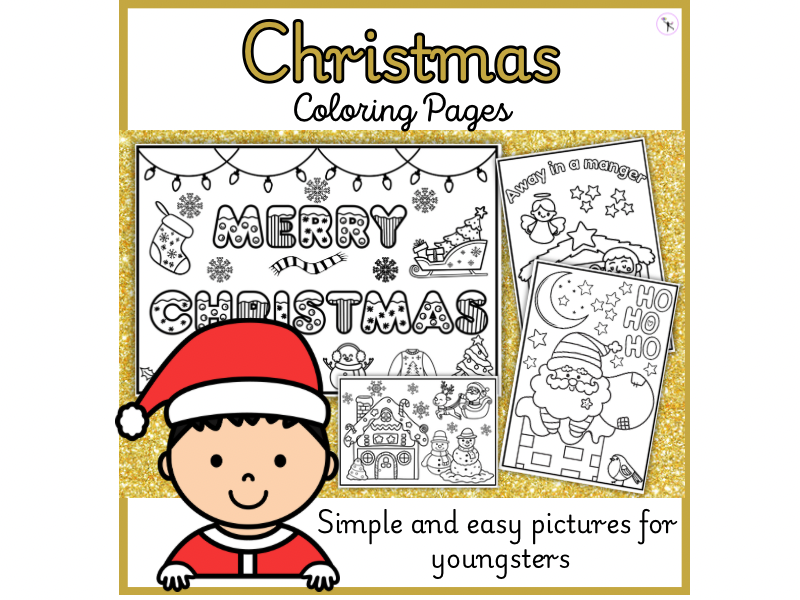 Christmas coloring pages for K-3rd Grade, Nativity, Santa, Festive pictures