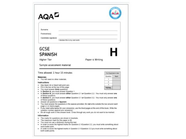 GCSE Spanish AQA Paper 4 Writing –  5 Mock Exam Practice