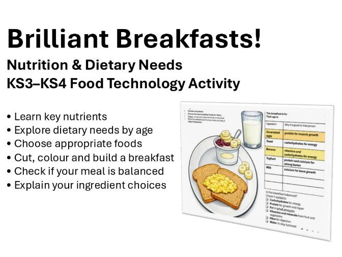 Brilliant Breakfasts! Dietary Needs Life Stage Design Task Food Tech KS3 KS4
