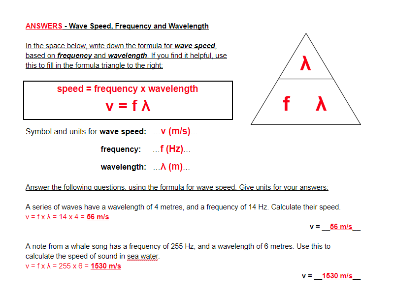 Wave Speed, Frequency and Wavelength