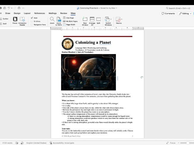 Colonizing a Planet | Prioritize & Justify