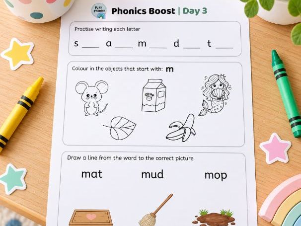 30 Day Phonics Boost Daily Worksheets | 60 Printable Phonics Practice Pages