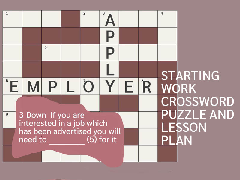 Jobs - Starting Work Crossword Puzzle and Lesson (US)
