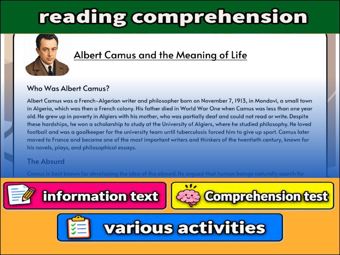 Albert Camus and the Meaning of Life- Reading Comprehension, Worksheet & Activities