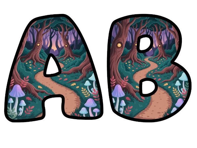 Spooky Forest Path Story Lettering Set | Classroom Display | Upper & Lowercase, 0-9 and Signs