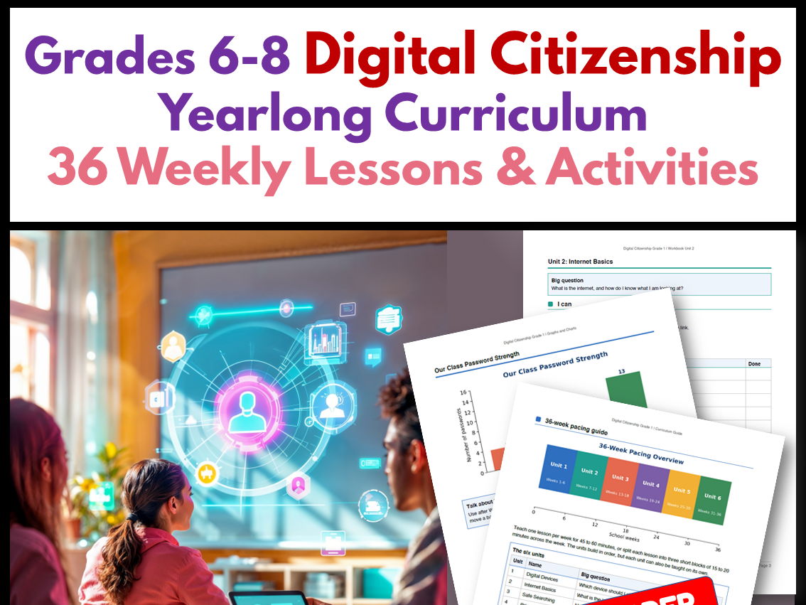 Grades 6-8 Digital Citizenship Yearlong Curriculum | 36 Weekly Lessons
