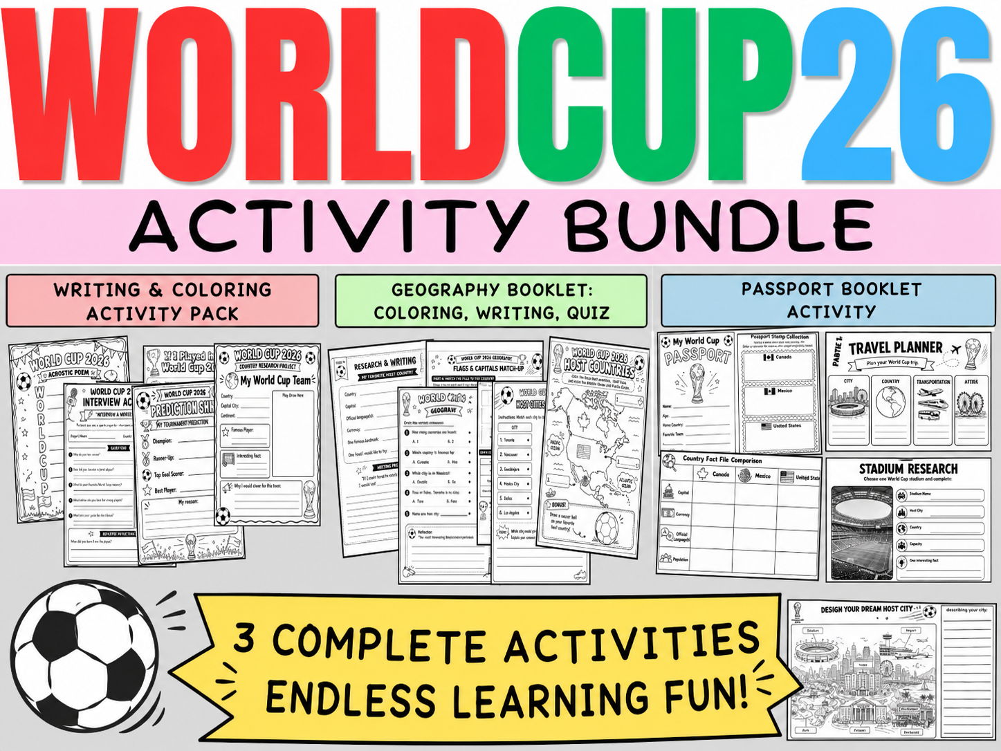 World Cup 2026 Activities Booklet Bundle | Geography, Passport, Research & Writing Pack