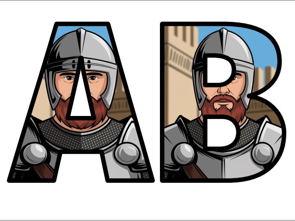 Bearded Knight SOldier Man Lettering Set Display Title Letters Numbers ...