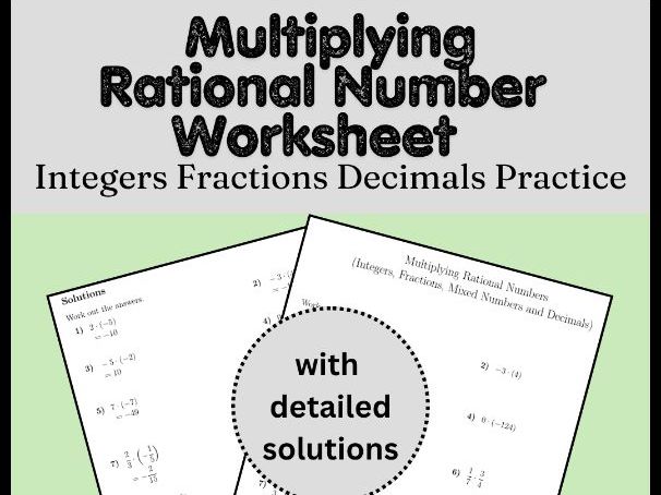 Multiplying Rational Numbers Worksheet | Integers Fractions Decimals Practice