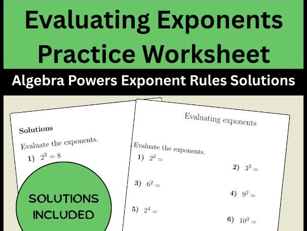 Evaluating Exponents Practice Worksheet Algebra Powers Exponent Rules Solutions
