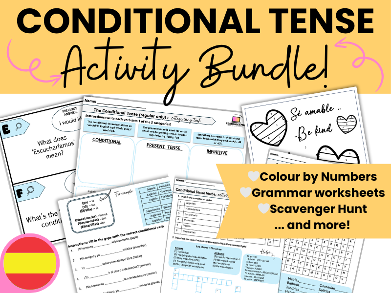 Spanish Conditional Tense Verbs Bundle: worksheets, activities & more!