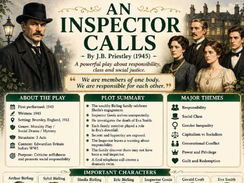 An Inspector Calls GCSE Revision Poster | Characters, Themes, Context and Quotes