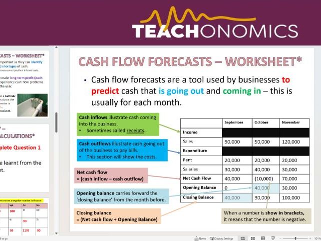 7. Cash Flow Forecasts - Topic 1.3 - Edexcel GCSE Business - Theme 1 - Slides and Activities