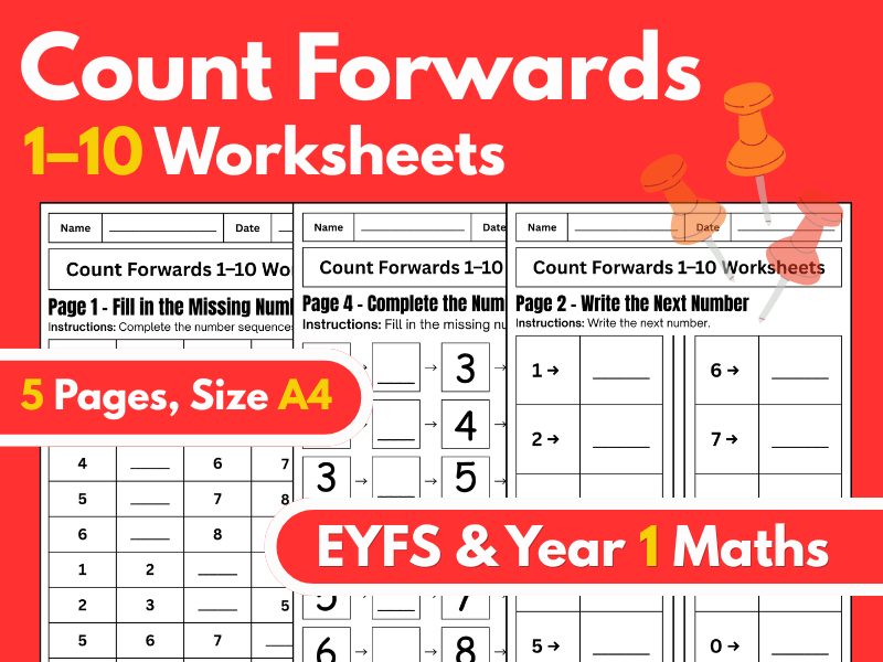 Count Forwards 1–10 Worksheets | Number Sequencing | EYFS & Year 1 Maths