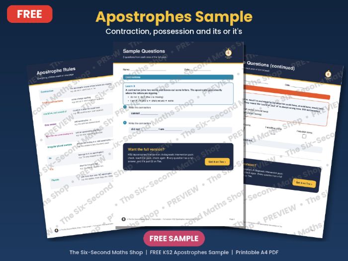 FREE KS2 Apostrophes Intervention Sample - Contraction, Possession, Its or It's