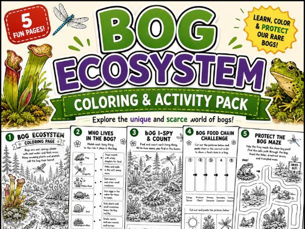 Bog Ecosystem Coloring & Activity Pack (K-Grade 3)