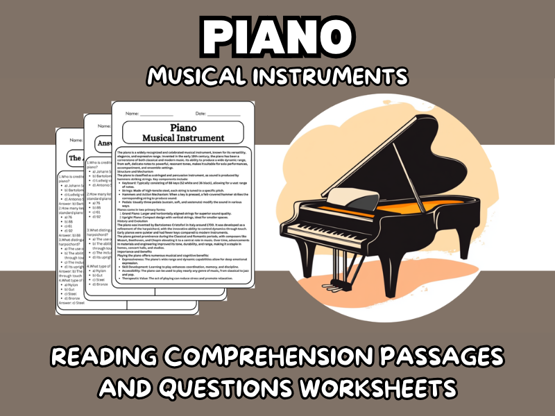 Piano - Musical Instruments Reading Comprehension Passages and ...