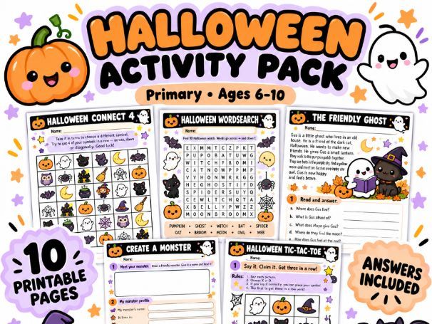 Halloween Activity Pack | Primary Worksheets & Games | Ages 6–10