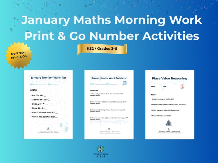 January Maths Morning Work – Print & Go Number Activities (KS2 / Grades 3–5)