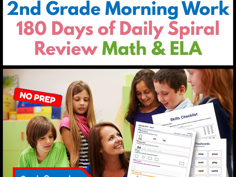 2nd Grade Morning Work | 180 Days Daily Spiral Review | Math & ELA | 2nd Quarter