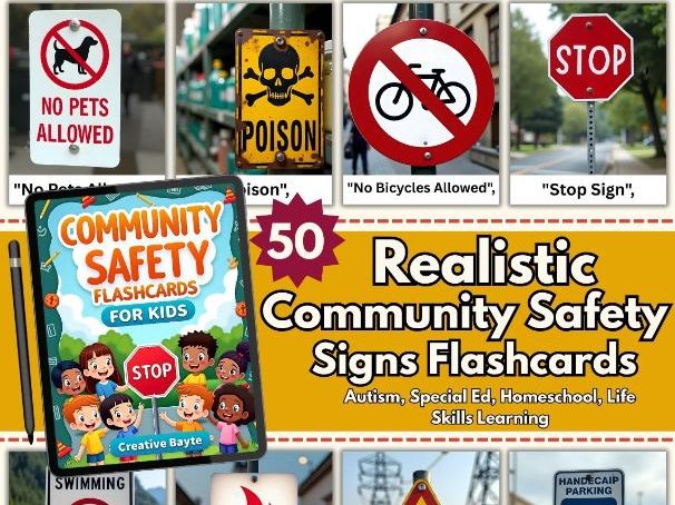 Community Safety Signs Flashcards for Kids | Autism, Special Ed, Homeschool
