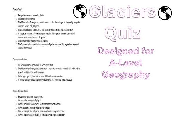 Glaciers Quiz A-Level Geography Edexcel