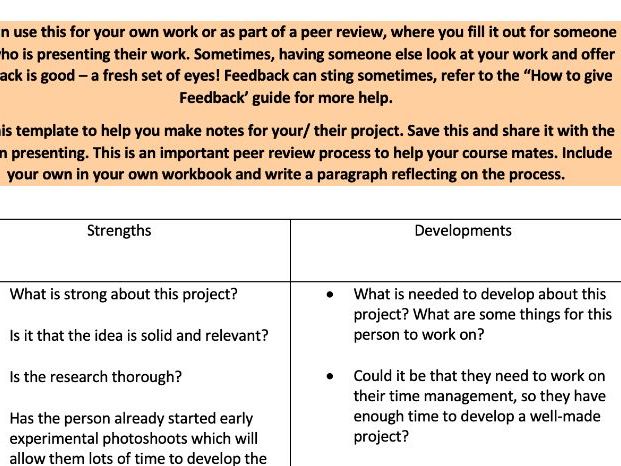 Art/Photography project SWOT analysis helpful worksheet for learners.