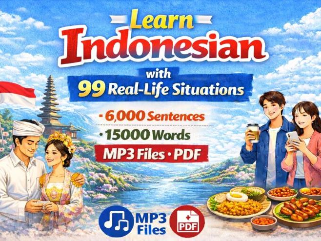 Learn Indonesian 6,000 Sentences, 15,000 Words, MP3 files, PDF