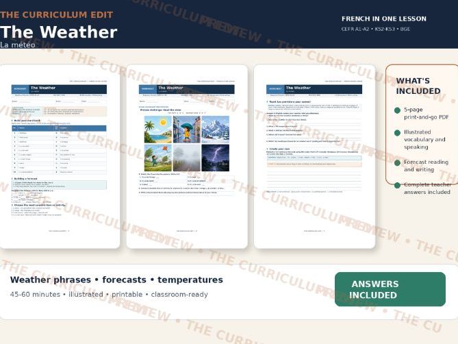 French Weather Illustrated Worksheet | Beginner A1–A2 | Answers Included