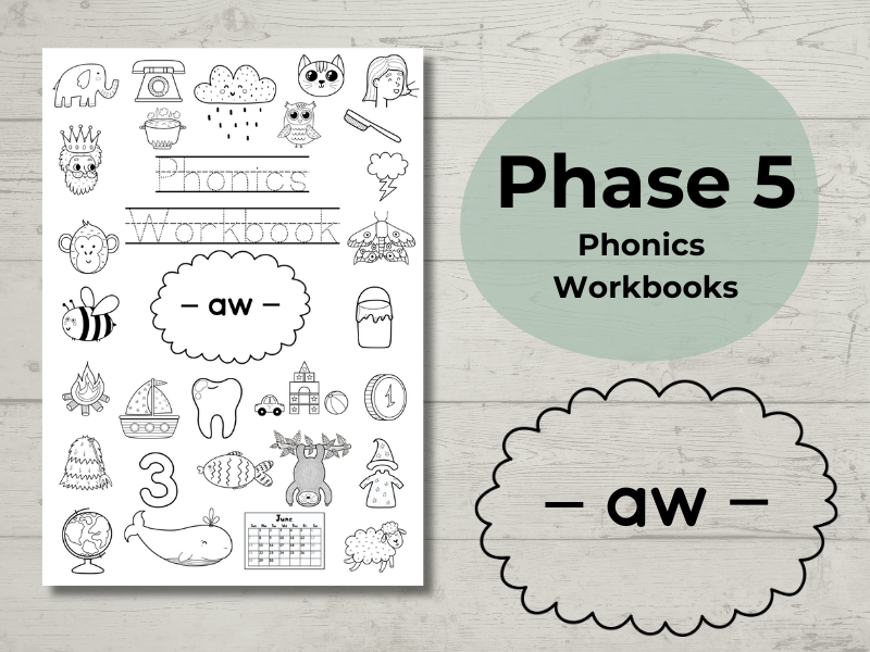 Phase 5 Phonics Workbook aw sound