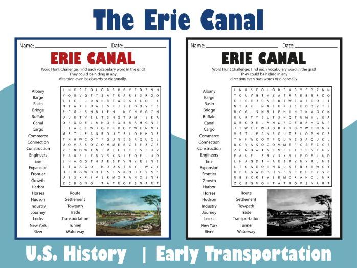 The Erie Canal Word Search Puzzle | U.S. History Activity | Early Transportation