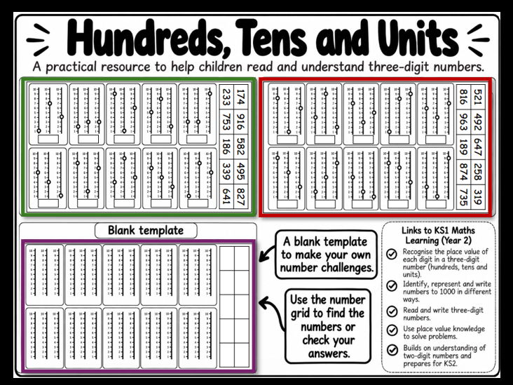 Hundreds, Tens and Units Worksheets