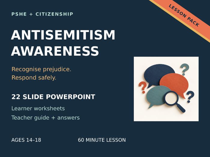 Antisemitism Awareness PSHE Lesson | KS4 & Post-16 | PowerPoint & Worksheets