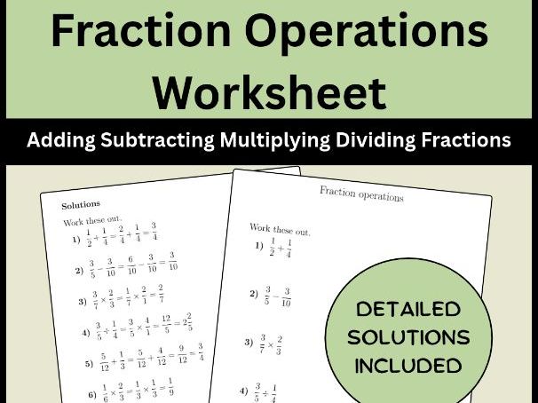 Fraction Operations Worksheet Adding Subtracting Multiplying Dividing Fractions