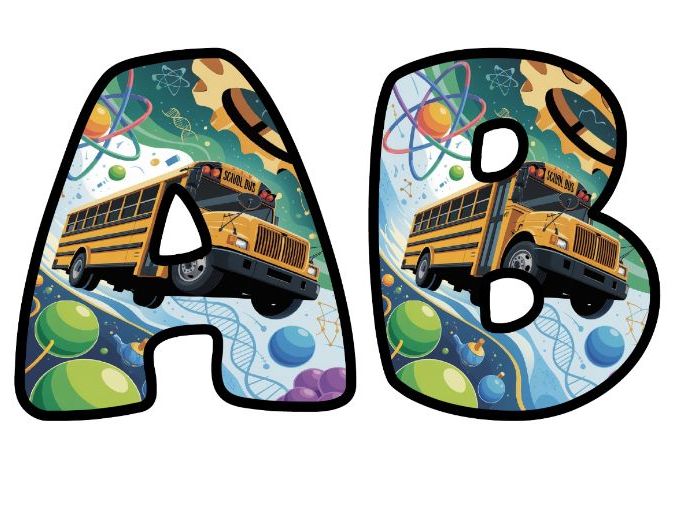 Science Discovery Bus Classroom Display | Lettering Set | Upper & Lowercase, 0-9 and Signs