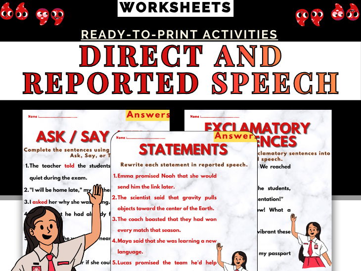 Direct and Indirect Speech Worksheets | Reported Speech Practice