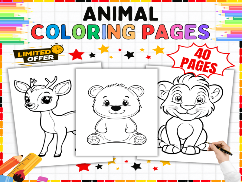 Animal Coloring Pages | 40 Printable Worksheets | Fun Wildlife Colouring Sheets for Kids