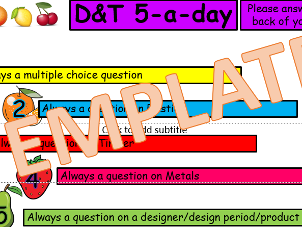 GCSE DT Memory Recall questions 5 A Day. Starter/Mini-Plenary/Plenary