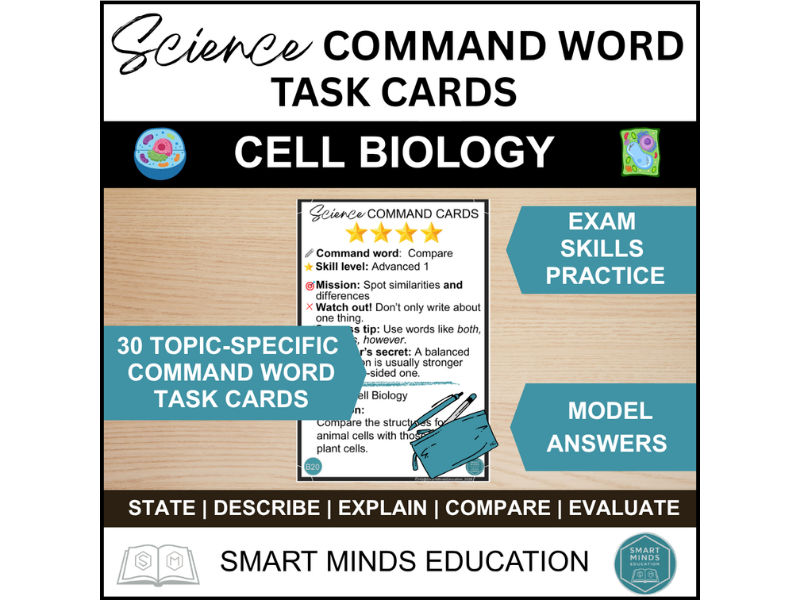 CELL BIOLOGY COMMAND WORD TASK CARDS | SCIENCE EXAM PRACTICE WITH MODEL ANSWERS