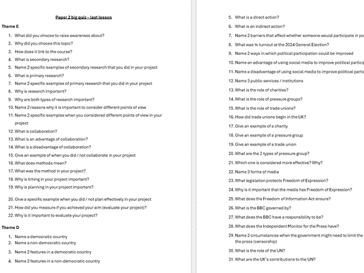 GCSE Citizenship - Paper 2 BIG revision quiz