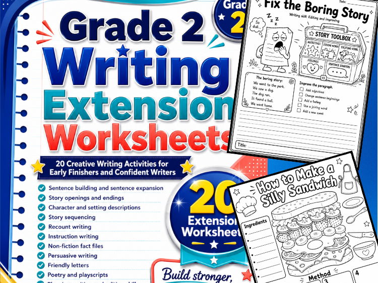 Grade 2 Writing Extension Worksheets | 20 Creative Writing Activities