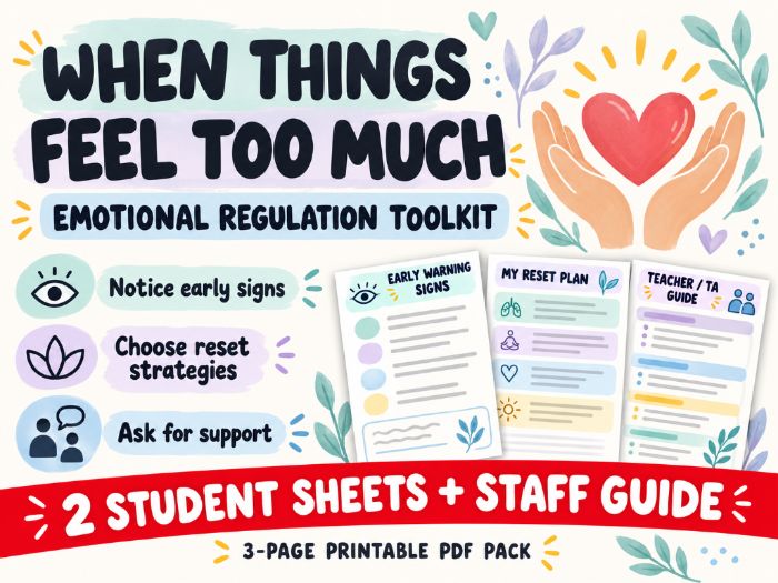 Emotional Regulation Toolkit | SEND Student Worksheet & Reset Plan | ADHD, Autism, SEMH